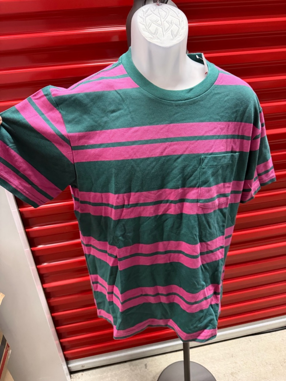 GAP Green & Pink Striped Pocket Crew Tee